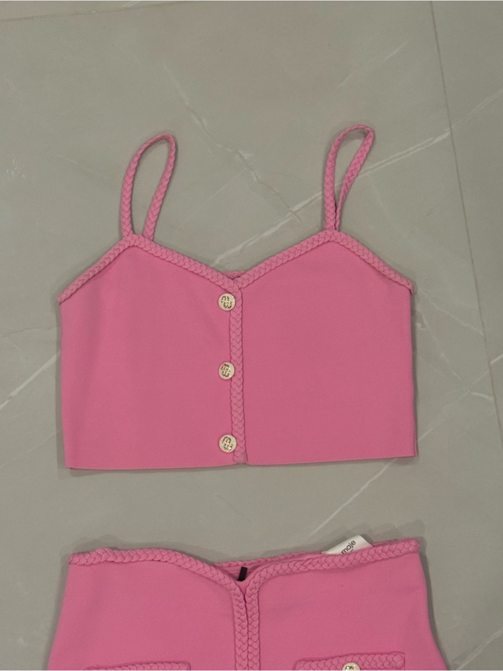 Maje Barbie Pink Braided Trim Crop Top & Skirt Set - Picture 3 of 11